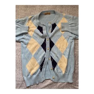 Vintage argyle round neck cardigan